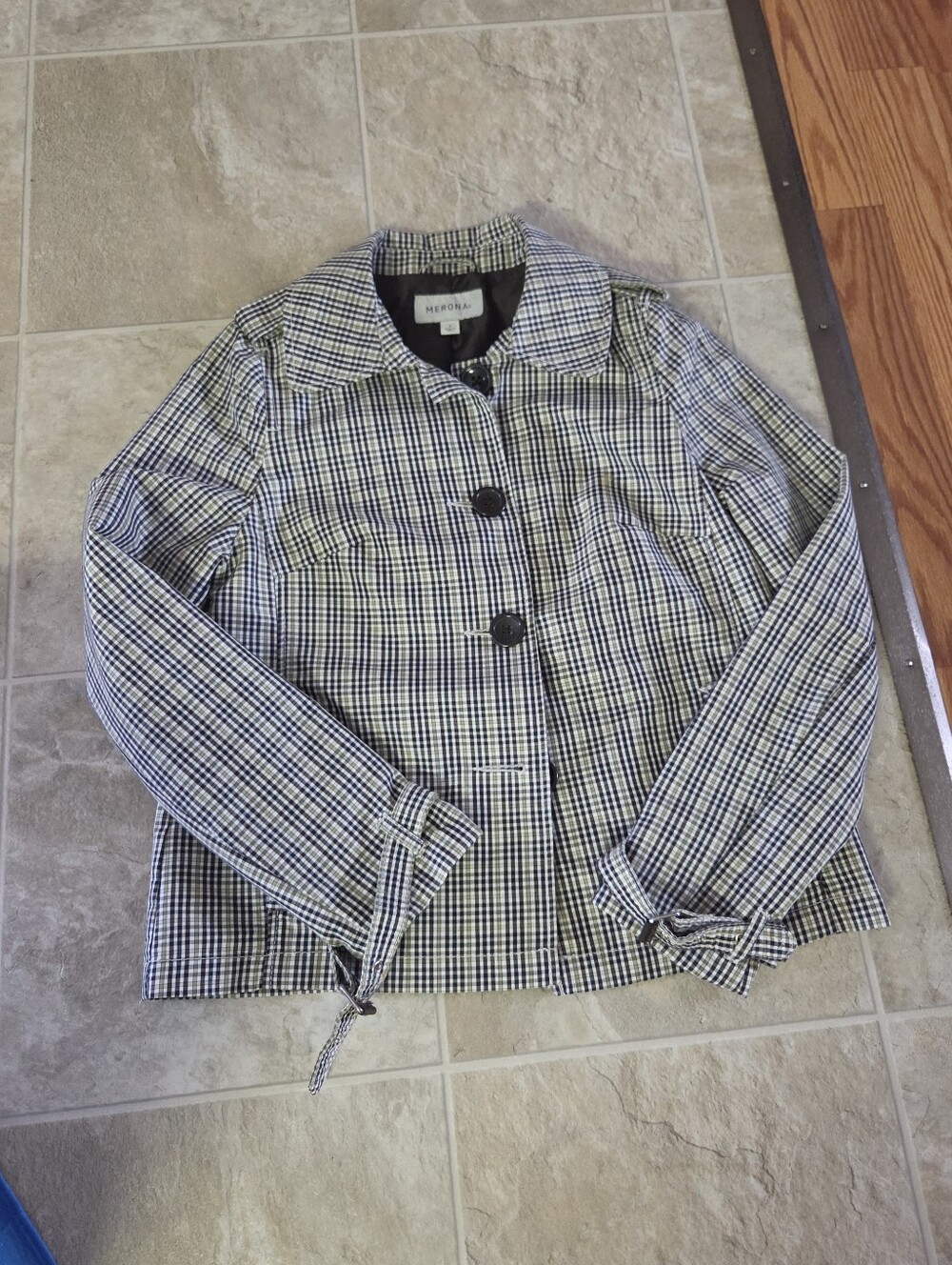 Merona Black and White Plaid Button-Front Blazer Pea Coat